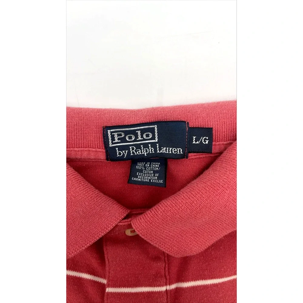 Polo Ralph Lauren Shirt Men’s Large Pink Striped Short Sleeve Soft Mesh